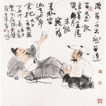 卢沉国画人物太白夜饮图字画之家