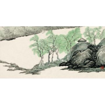 赵普国画山水《绿柳轻舟》字画之家