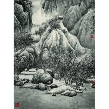 赵普国画山水《雪景寒林图》局部临意字画之家