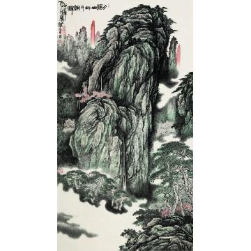 赵普国画山水《夕阳山外又朝晖》字画之家
