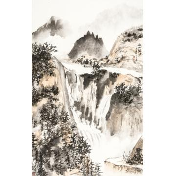 王世涛国画山水秋山觀瀑字画之家