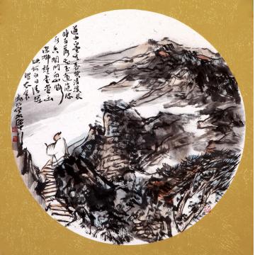 刘晓阳国画山水2014团扇2字画之家