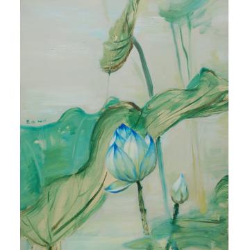 黄旭油画花鸟[ 蓝莲花 ]         材质：布面油画      时间：2011         尺寸：58字画之家