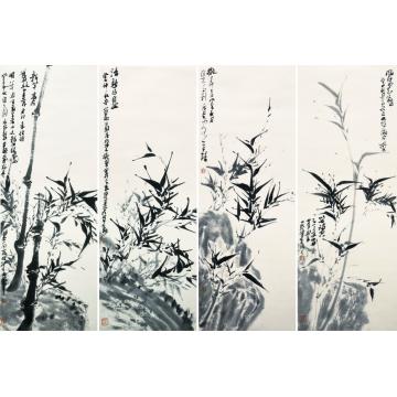 刘元堂国画花鸟竹子四屏字画之家