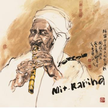 张青渠国画人物09 短笛  68×68cm  2011年字画之家