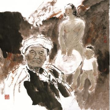 张青渠国画人物06 匆促 68x68CM 1988字画之家