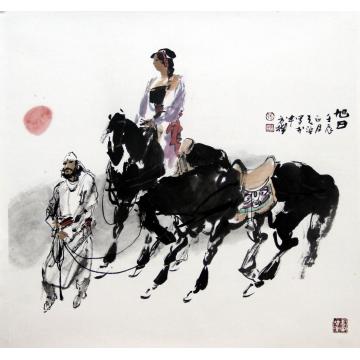 张青渠国画人物旭日68x68 2012字画之家