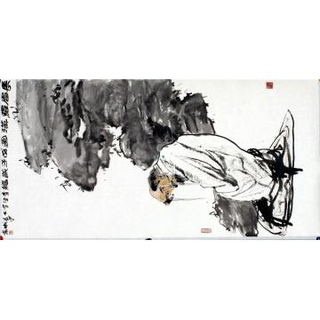 张青渠国画人物长眉罗汉图136x68 CM 2008字画之家