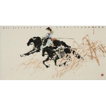 张青渠国画人物何当快马嘶风去 68X136CM 2012字画之家