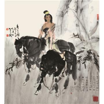 张青渠国画人物春意图  68×68cm  2011年字画之家