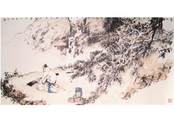 张青渠国画人物高山流水觅知音  68X136cm  2006字画之家