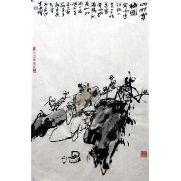 张青渠国画人物四时赏梅图 68X45CM 2012字画之家