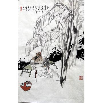 张青渠国画人物一杯清茶消暑意 68X45CM 2012字画之家