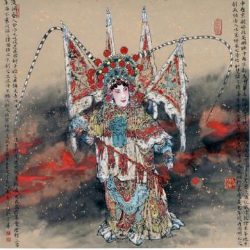 张青渠国画人物中国京剧-穆桂英挂帅  68x68cm  2007字画之家