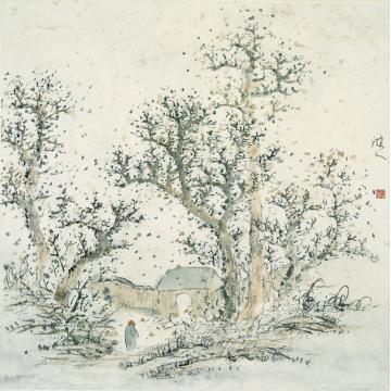 于学波国画山水疏林古寺字画之家