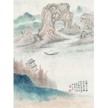 于学波国画山水小楼临水字画之家