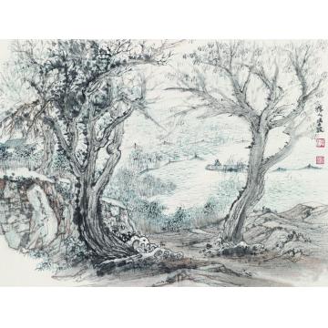于学波国画山水秋江晚钓字画之家