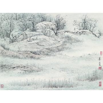 于学波国画山水江岸访友字画之家