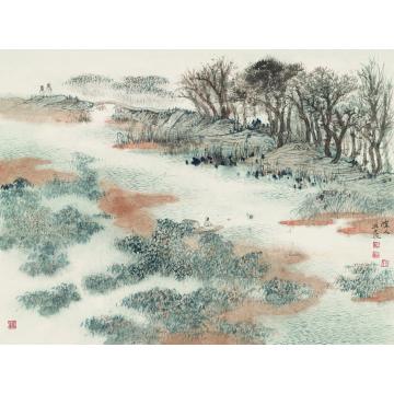 于学波国画山水春江晚眺字画之家
