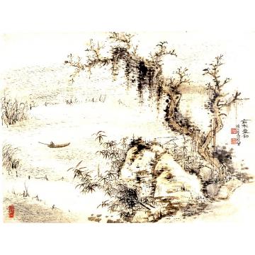 于学波国画山水古木垂钓字画之家