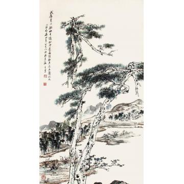 晏济元油画风景双松平远图字画之家