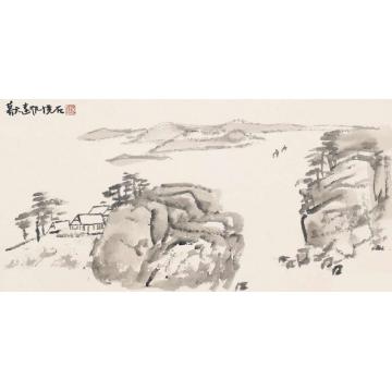 吴悦石国画山水暮天远帆字画之家