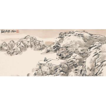 吴悦石国画山水高台夕照字画之家
