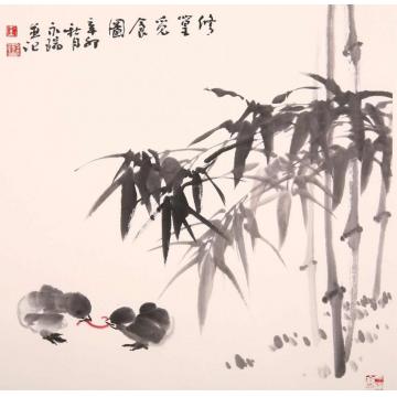 王永瑞国画花鸟修簧觅食图字画之家