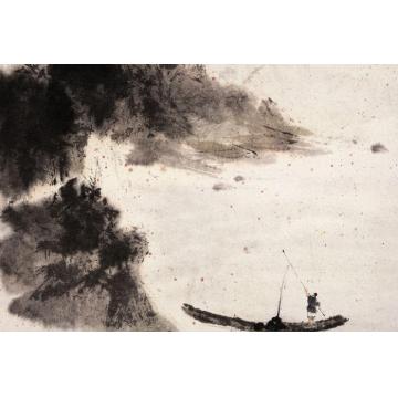 傅抱石油画风景秋江放艇字画之家