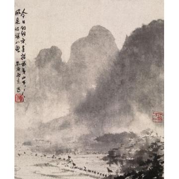 傅抱石油画风景风展红旗如画字画之家