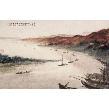 傅抱石油画风景毛泽东《沁园春·长沙》词字画之家
