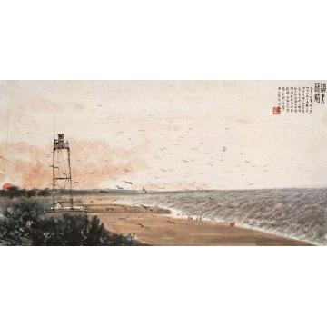 傅抱石油画风景海天落照字画之家