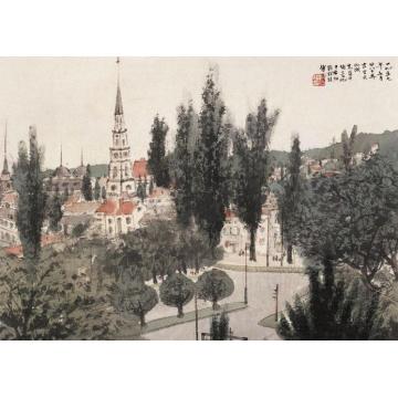 傅抱石油画风景古文化城克罗什字画之家