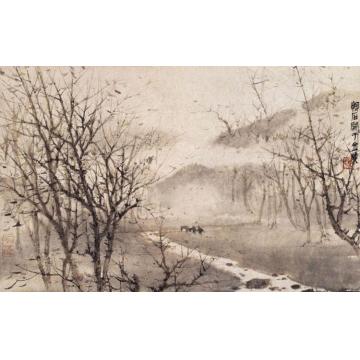 傅抱石油画风景冬（四季山水图册四开之四）字画之家