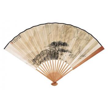 傅抱石油画风景登山图（扇面）字画之家