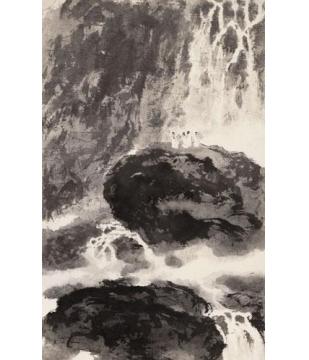 傅抱石油画风景观瀑图字画之家