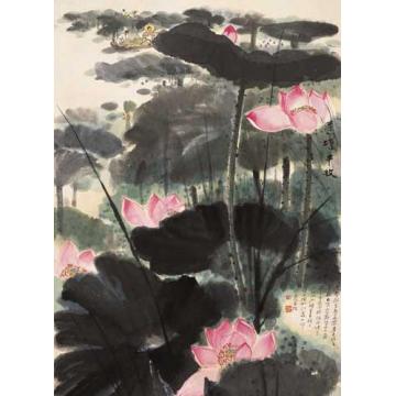 何海霞国画花鸟莲塘丰收字画之家