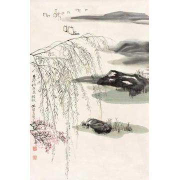 何海霞油画风景春水桃花送轻帆字画之家