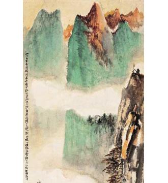 何海霞国画山水没骨青绿山水字画之家