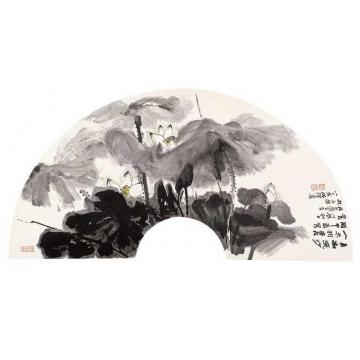 何海霞国画花鸟白荷（扇面）字画之家