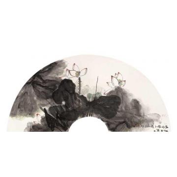 何海霞国画花鸟晚香袭人（扇面）字画之家