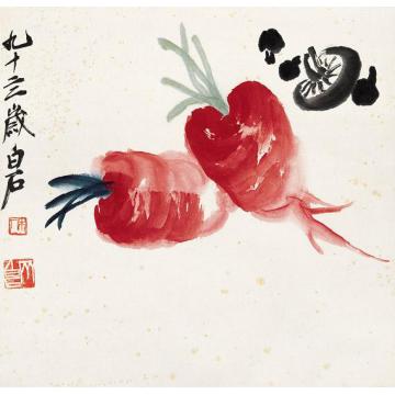 齐白石油画静物花卉草虫之萝卜蘑菇图字画之家