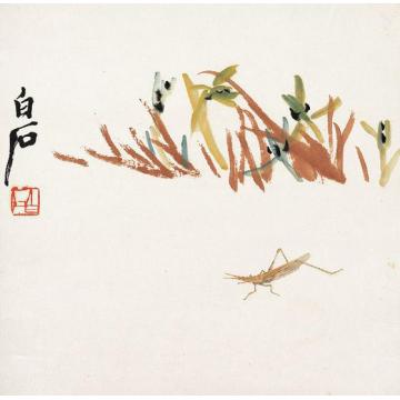 齐白石国画花鸟花卉草虫之兰草箭头蝗图字画之家
