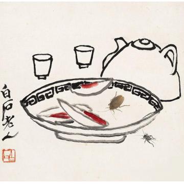 齐白石国画花鸟花卉草虫之残席诱虫图字画之家