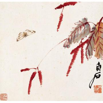 齐白石国画花鸟花卉草虫之红蓼彩蝶图字画之家
