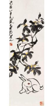齐白石国画花鸟桂花白兔图字画之家