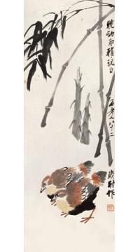 齐白石国画花鸟墨竹竹鸡图字画之家