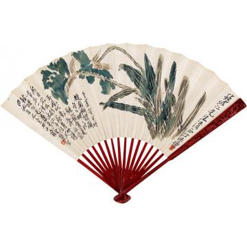 齐白石国画花鸟蝴蝶兰图扇面字画之家
