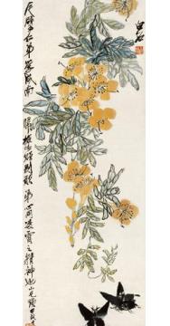 齐白石国画花鸟凌霄双蝶图字画之家