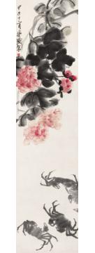 齐白石国画花鸟芙蓉四蟹图字画之家
